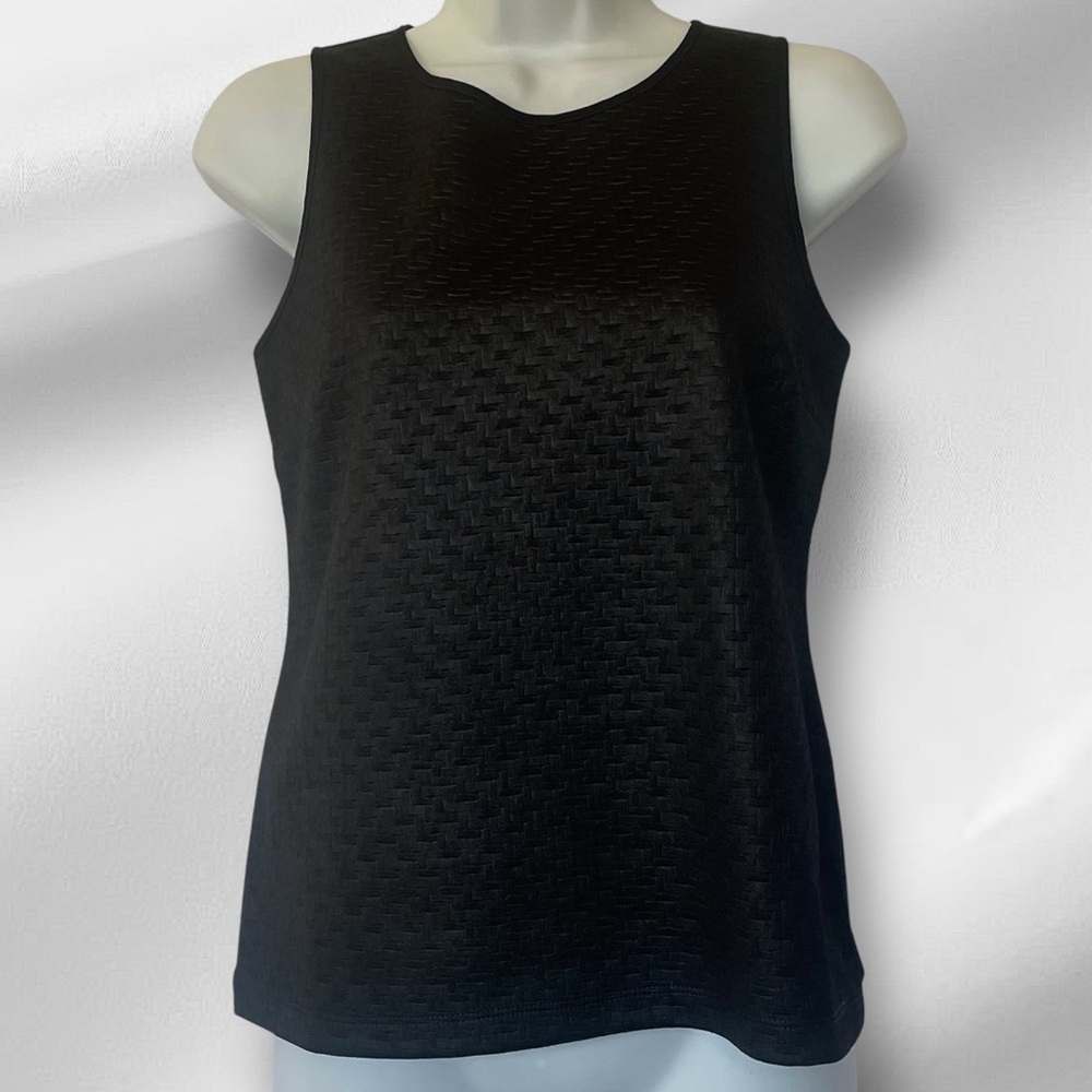 Banana Republic Black Sleeveless Blouse Size XS Front Weave Print Back Zipper
